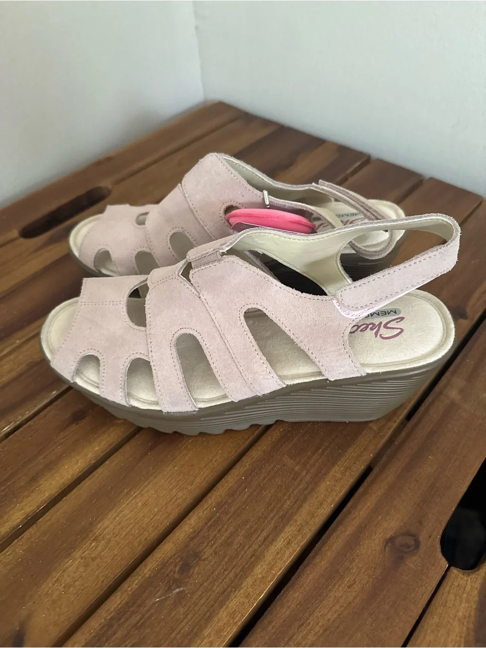 Skechers Parallel Stylin' wedge sandals sling back light pink NWT SIZE 7